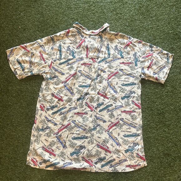 Vintage Modern Edge Hawaiin Style Polo Shirt Mens Large 1950 Classic Car Design - Picture 10 of 10